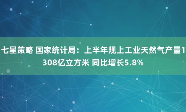 七星策略 国家统计局：上半年规上工业天然气产量1308亿立方米 同比增长5.8%